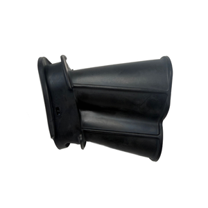 Black rubber air intake tube with flared, ribbed design and flat mounting flange.