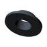 A 3D-rendered image of a solid black Rubber Saddlebag Flange Bushing by Polaris, featuring a smooth, thick circular washer with a large central hole, commonly used in OEM Indian Polaris and Indian motorcycle assemblies.
