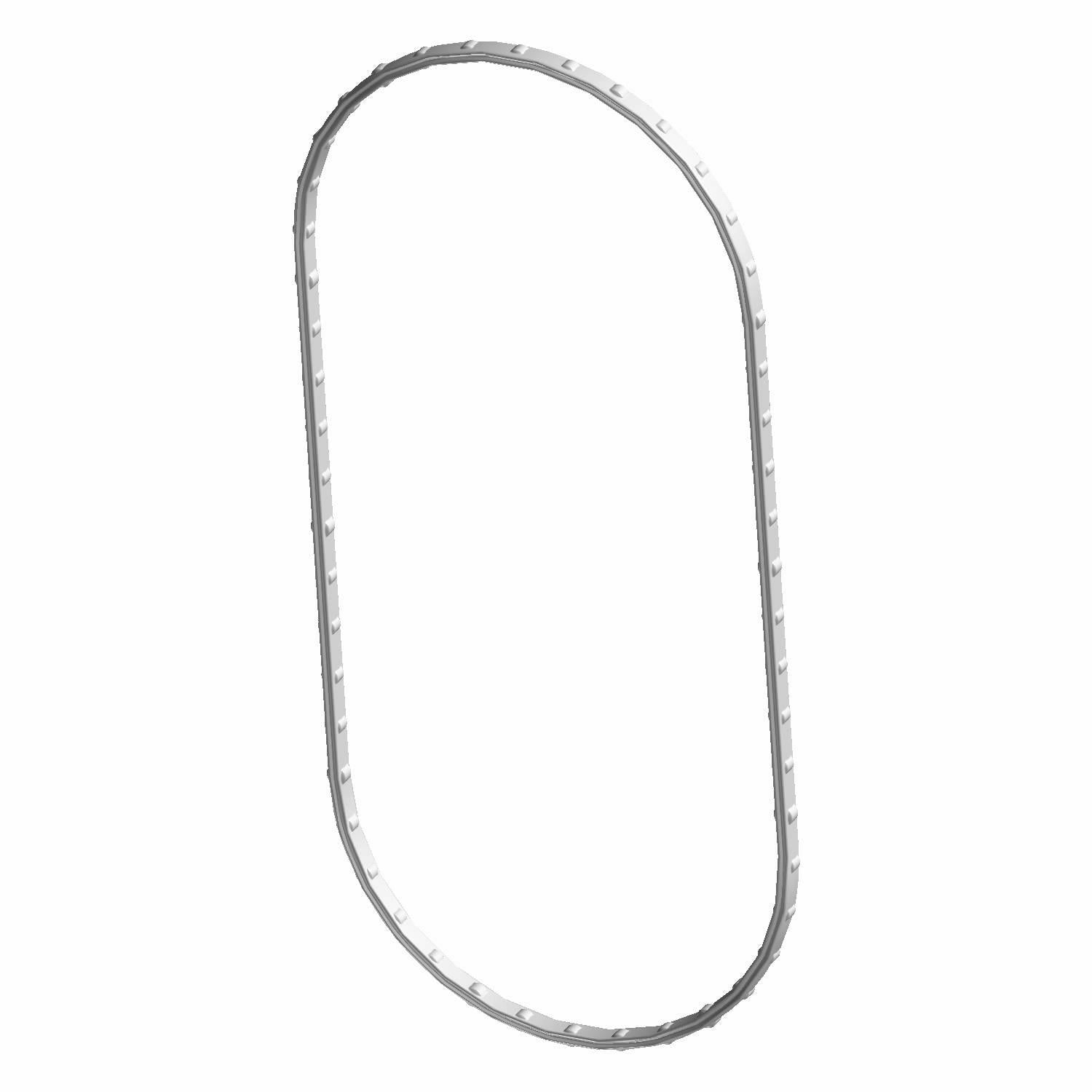 Gray molded rubber fuel tank seal gasket with uniform ridges and oval shape.