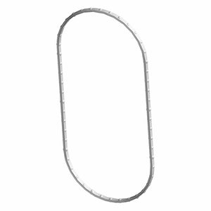 Gray molded rubber fuel tank seal gasket with uniform ridges and oval shape.