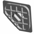 Black plastic access panel with grid pattern and raised central locking feature.