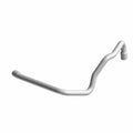Silver metal coolant return hose with multiple bends and a smooth finish.