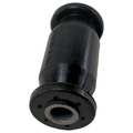 Black cylindrical rubber suspension bushing with metal inner sleeve and flanged ends.