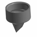 Gray cylindrical purge valve boot with conical bottom made of flexible material.