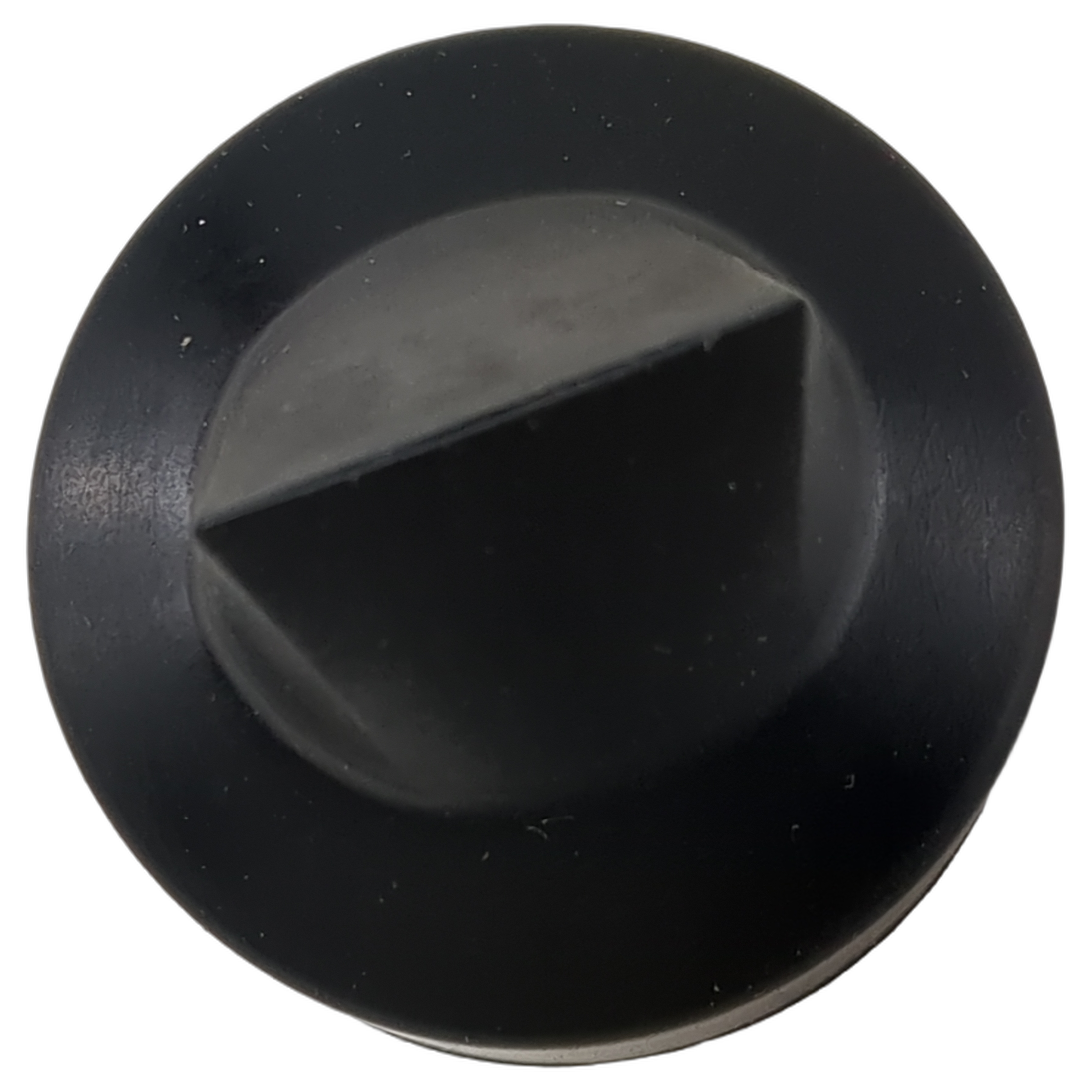 Black circular rubber boot with raised center tab and smooth finish for airbox purge valve.
