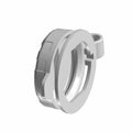 Gray plastic charge port cap with rounded edges and a hinged attachment loop.
