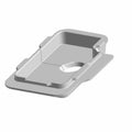 Gray molded plastic steering boot with rectangular shape and central circular hole.