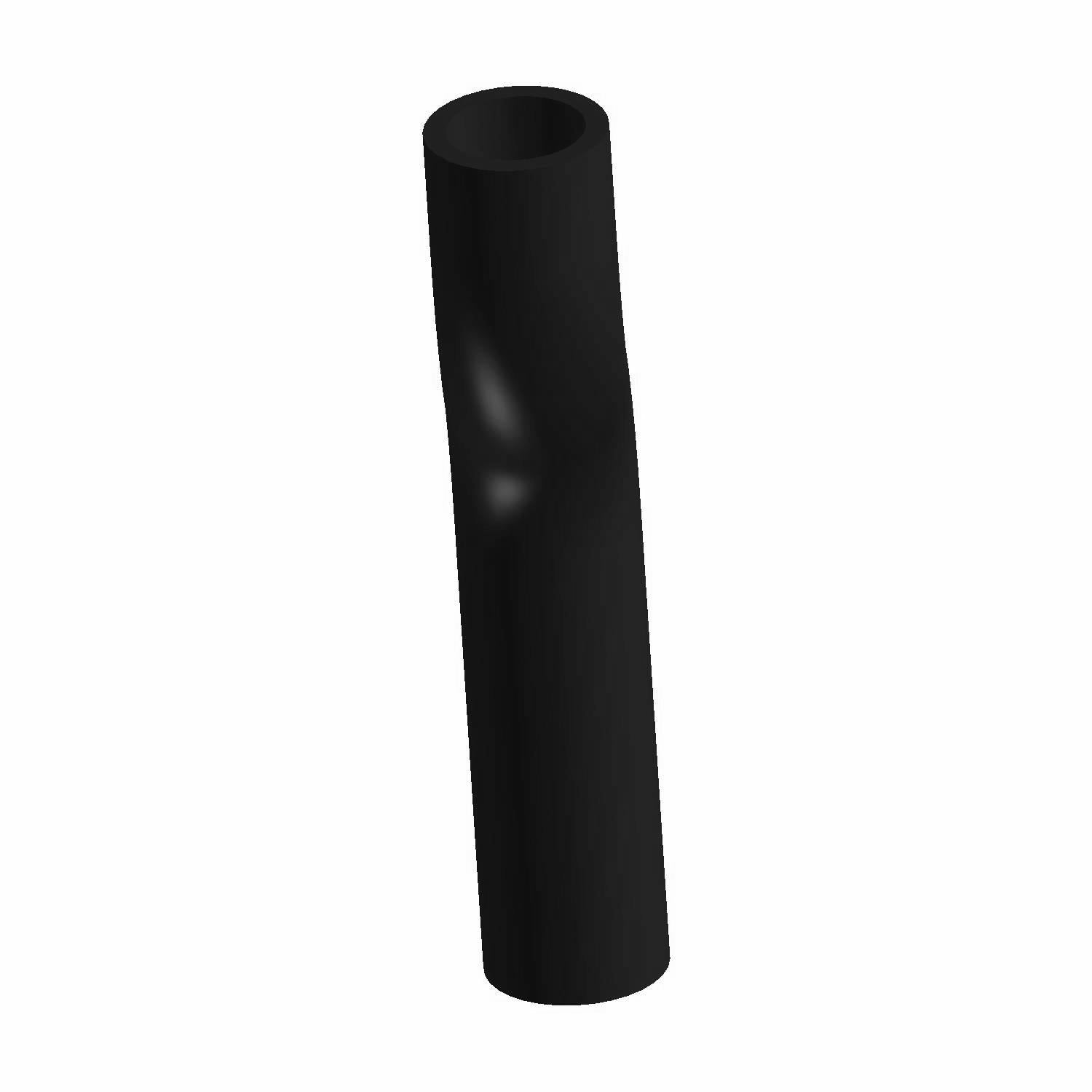Black cylindrical rubber hose with slight bend, smooth surface, open ends.