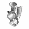 Silver-gray molded throttle body boot adapter with dual circular openings and mounting holes, designed for motorcycle engine