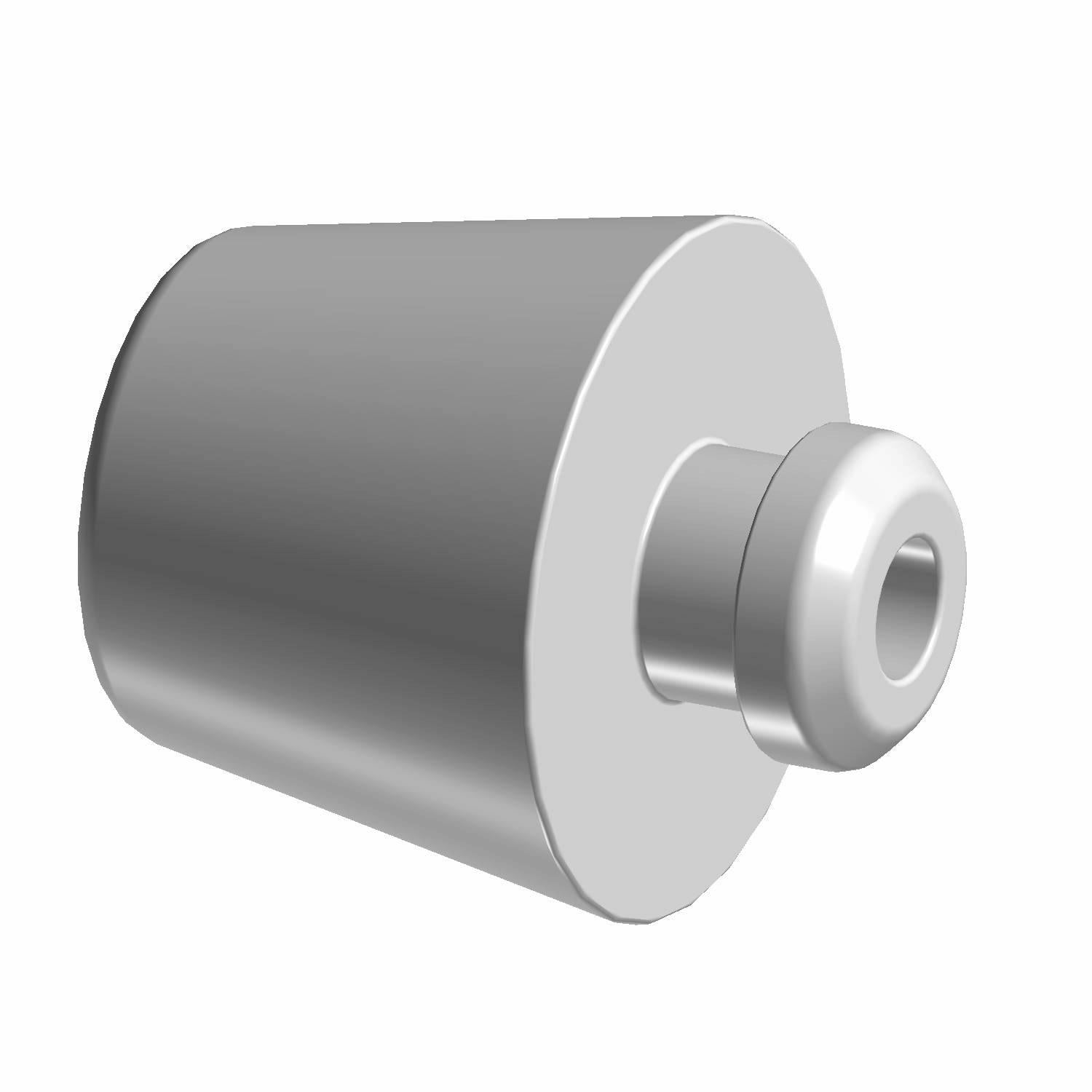 Gray cylindrical door frame bumper with a smaller cylindrical extension on one end.