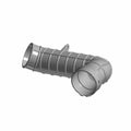 Gray plastic clutch duct outlet with curved, ribbed tubular design and mounting tabs.