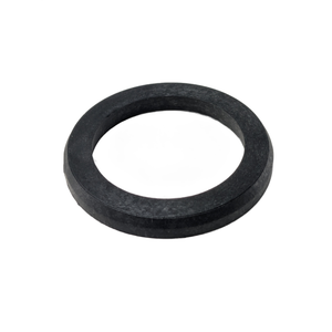 Black circular wheel spacer centering ring with a smooth finish and beveled edges.