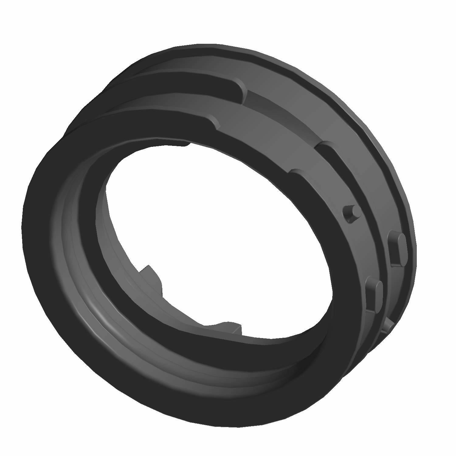 Black cylindrical throttle body boot adapter with smooth inner surface and multiple exterior ridges.