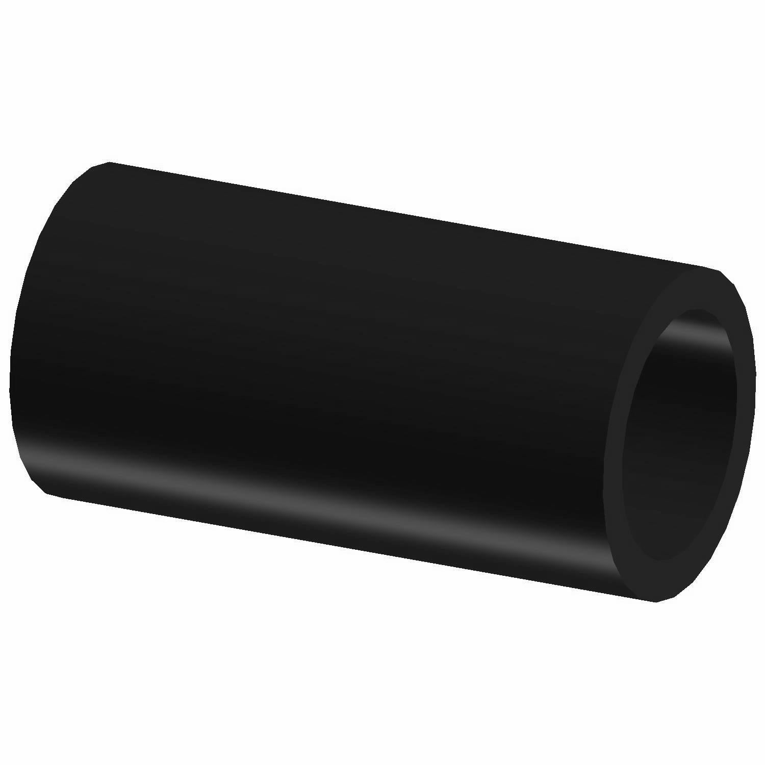 Black cylindrical rubber coolant hose section with smooth surface and hollow interior.