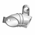 Gray plastic support shift cable housing with clamp bracket and cylindrical opening.