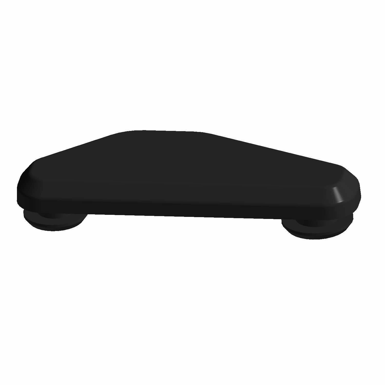 Black triangular-shaped rear window molding with smooth matte finish and rounded edges.