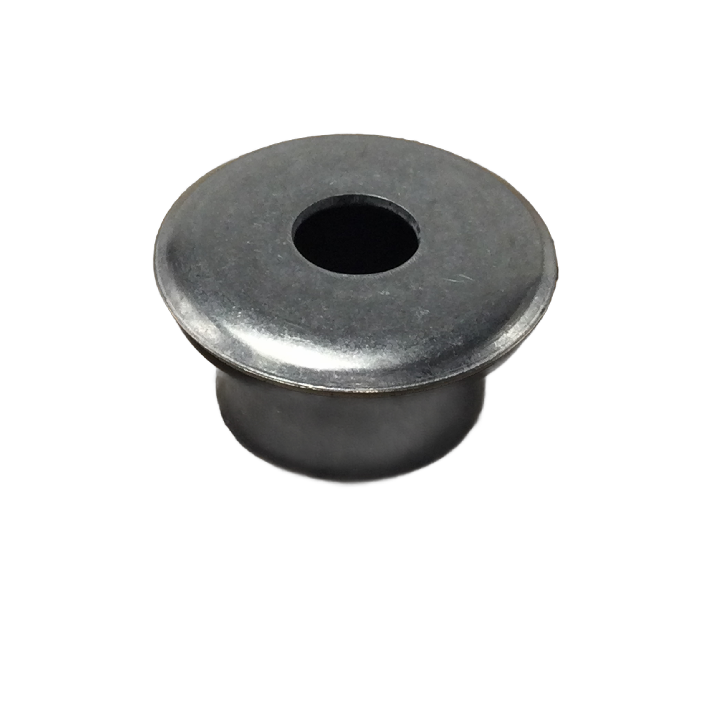 The Isolator-Hbar Bonded Ss by Polaris is a metal grommet with a wide, flat rim and central hole, shown on a white background—commonly found among OEM Indian Polaris parts for Indian motorcycle models.