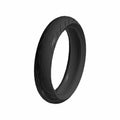 Black motorcycle front tire with angled tread pattern, sized 130/60B19, smooth rounded profile.