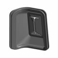 Black molded plastic seat belt boot with smooth curved edges and raised central tab.