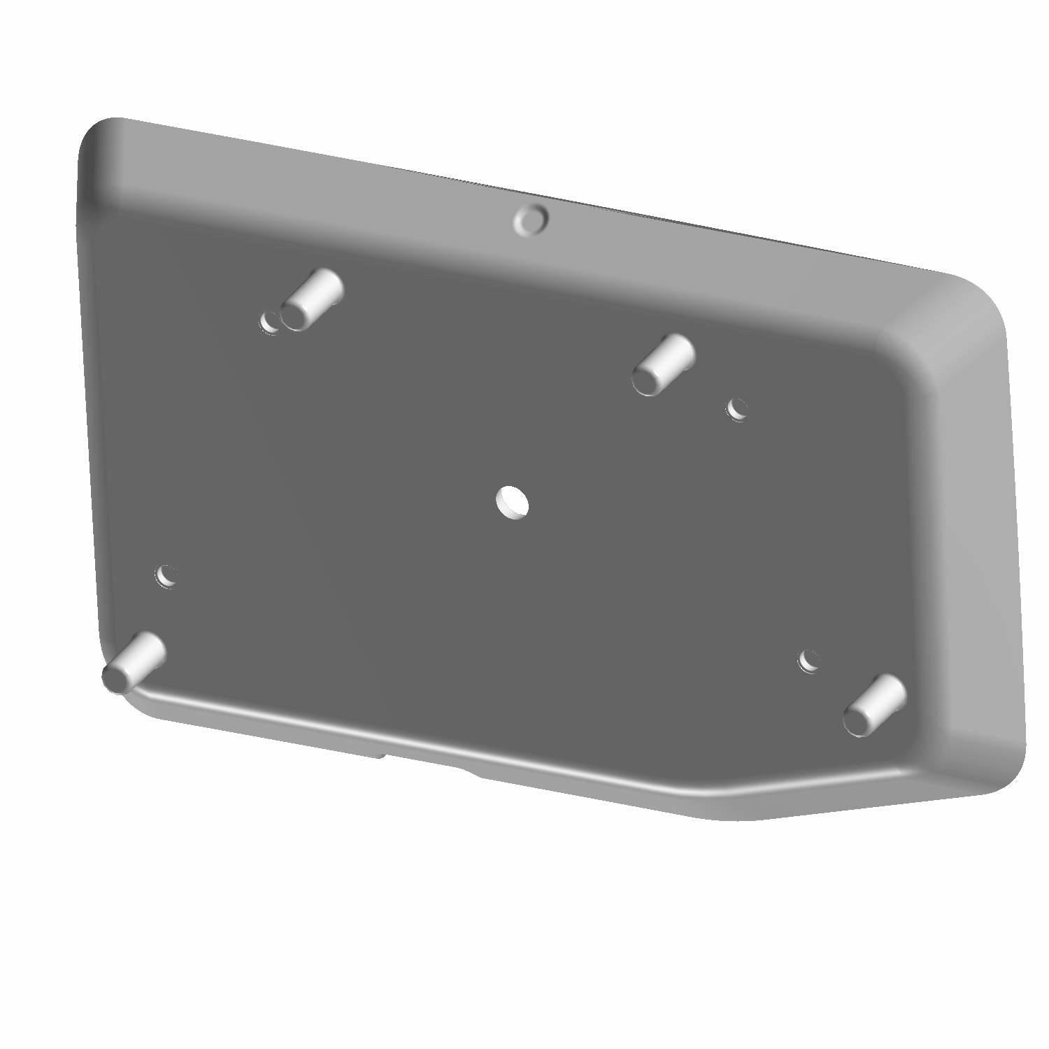 Matte black rectangular plastic dash tray with four mounting pegs and a central hole.