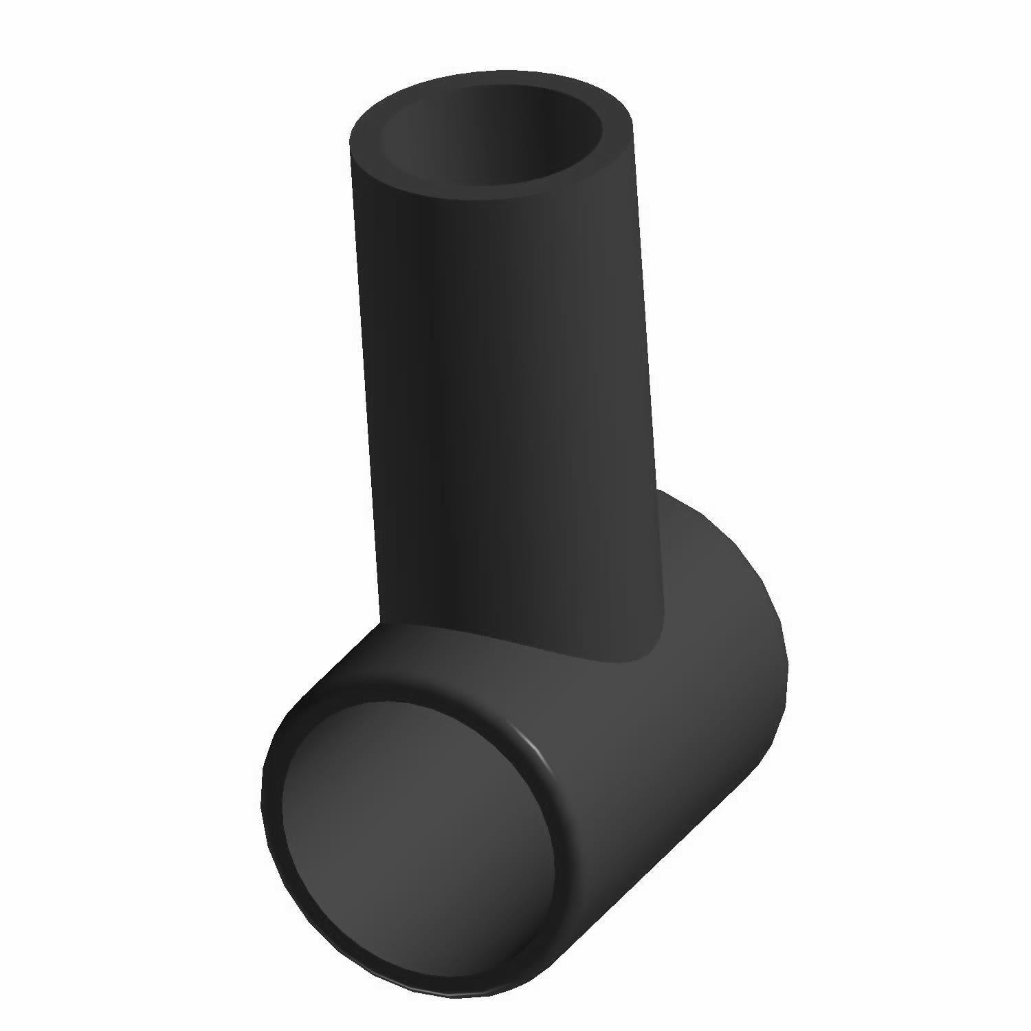 Black cylindrical plastic cable cap with a right-angle design and hollow interior.