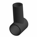 Black cylindrical plastic cable cap with a right-angle design and hollow interior.