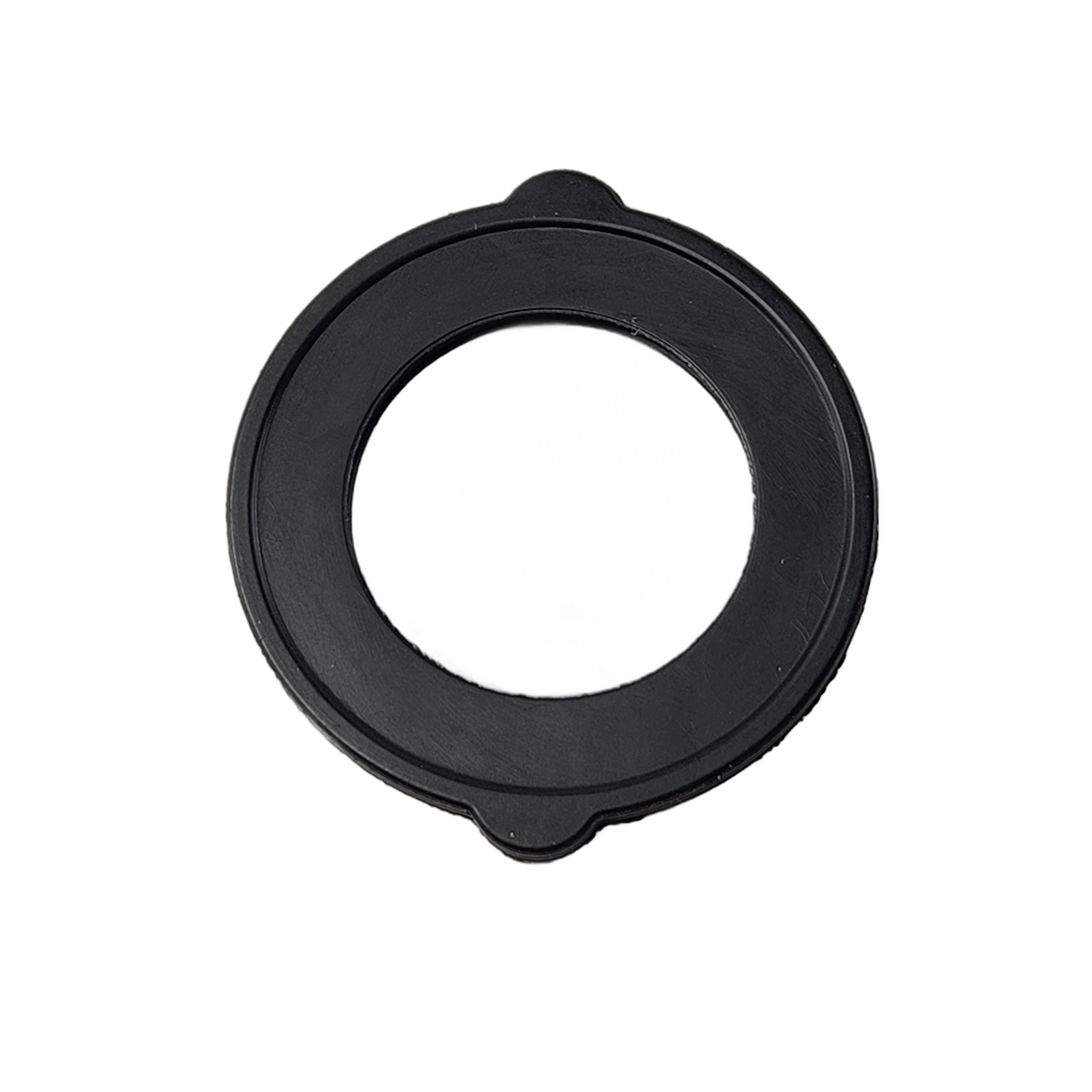 A black, circular Seal-Steering Head-Nbr by Polaris with a center hole and small outer tabs, designed for OEM Indian Polaris motorcycles, shown isolated on a white background.