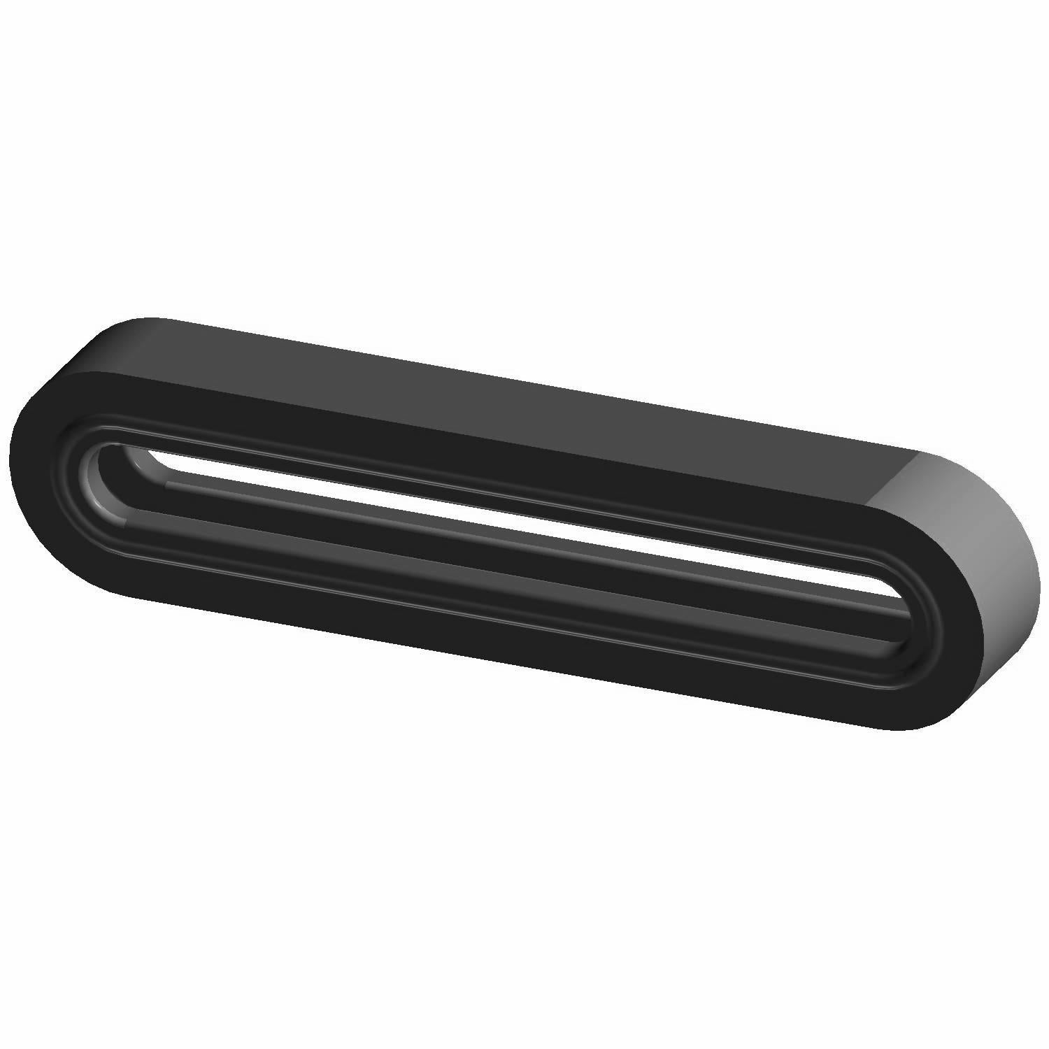 Black elongated rectangular rubber seal with hollow center and rounded edges.