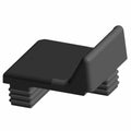 Black rectangular plastic tailgate box bumper with stepped mounting feet and an angled side extension.