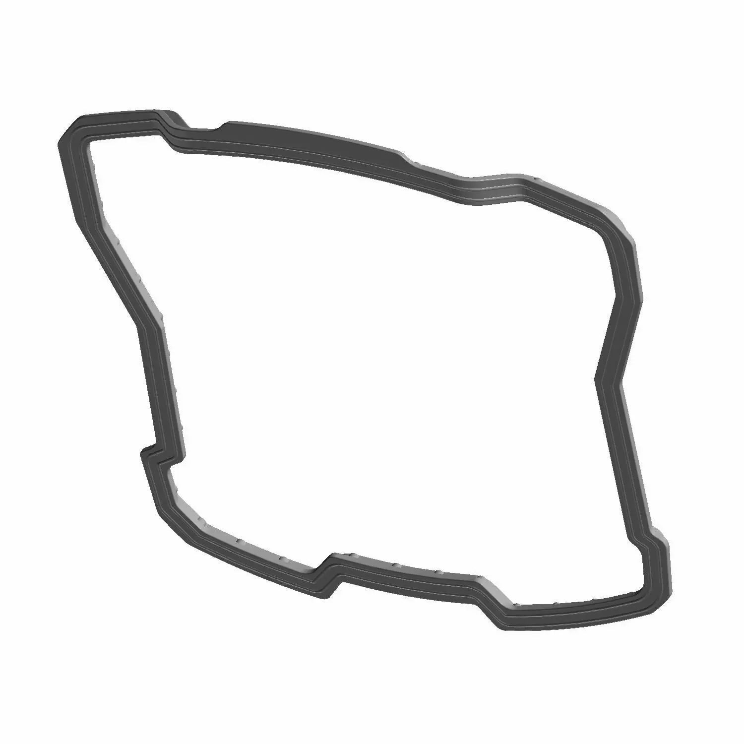 A black outline of an irregular, abstract shape on a white background resembles a racetrack or circuit map—similar to diagrams in Polaris OEM parts manuals. Style inspired by the Valve Cover Seal, Front by Polaris.