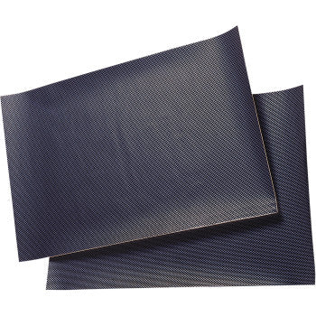 Two Carbon Fiber Sheets by Factory Effex, featuring a fine black textured surface and slightly overlapping on a white background—perfect for prepping surfaces before applying ultra curve vinyl or carbon fiber stickers.