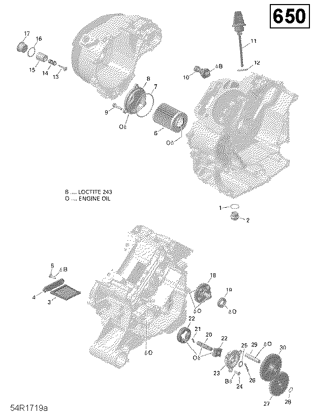 An Image of a Genuine Can-Am Parts Schematic Diagram showing the schematic - ENGINE LUBRICATION - 650 EFI