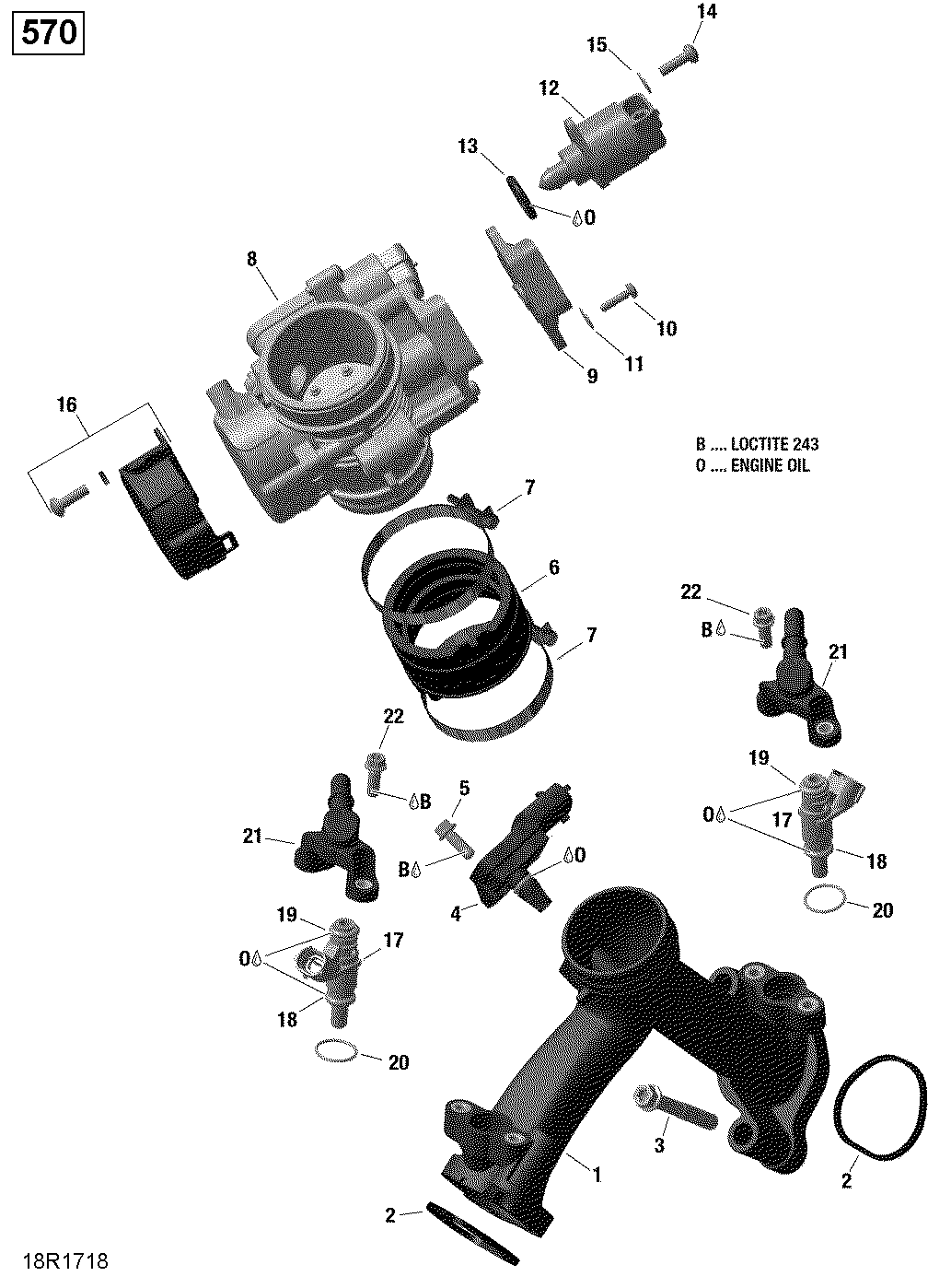 An Image of a Genuine Can-Am Parts Schematic Diagram showing the schematic - ROTAX - AIR INTAKE MANIFOLD AND THROTTLE BODY