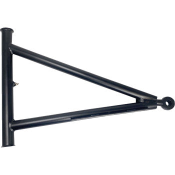 Black metal A-arm with triangular frame and mounting points for UTV suspension components.