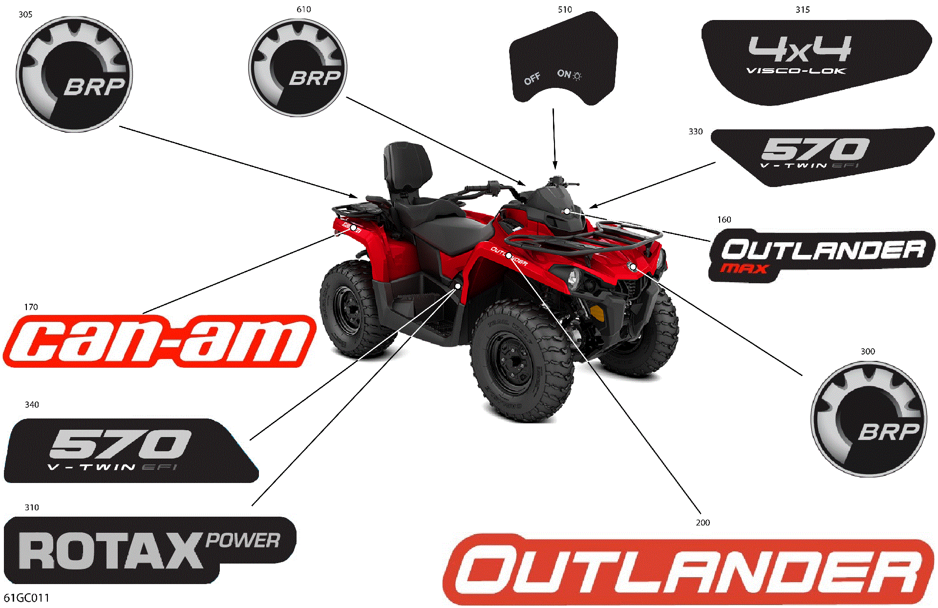 An Image of a Genuine Can-Am Parts Schematic Diagram showing the schematic - BODY - DECALS