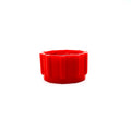Red plastic cap with ridged sides and circular shape designed for Polaris overflow system.