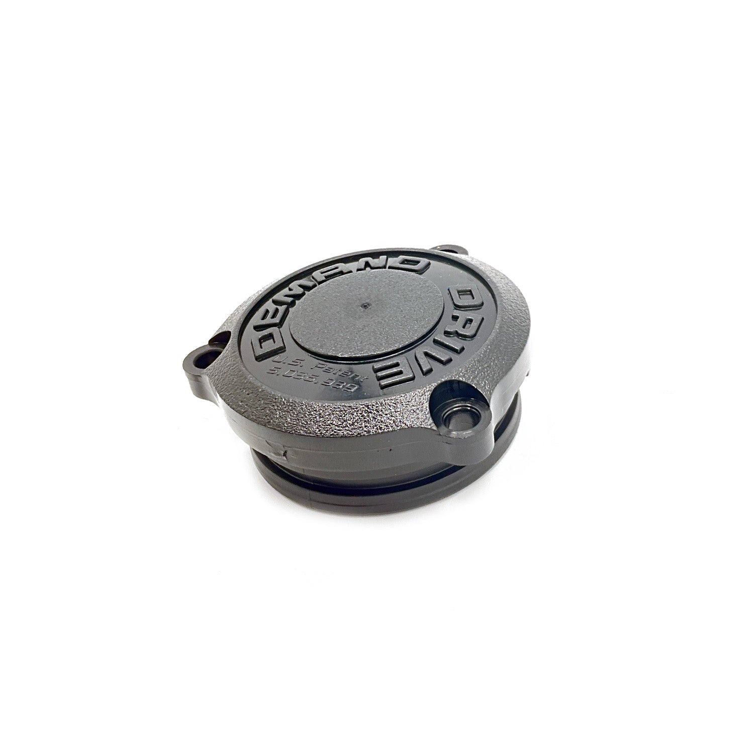 Black round plastic cap with three lobes and embossed "Drive" and "Lock" text on top.