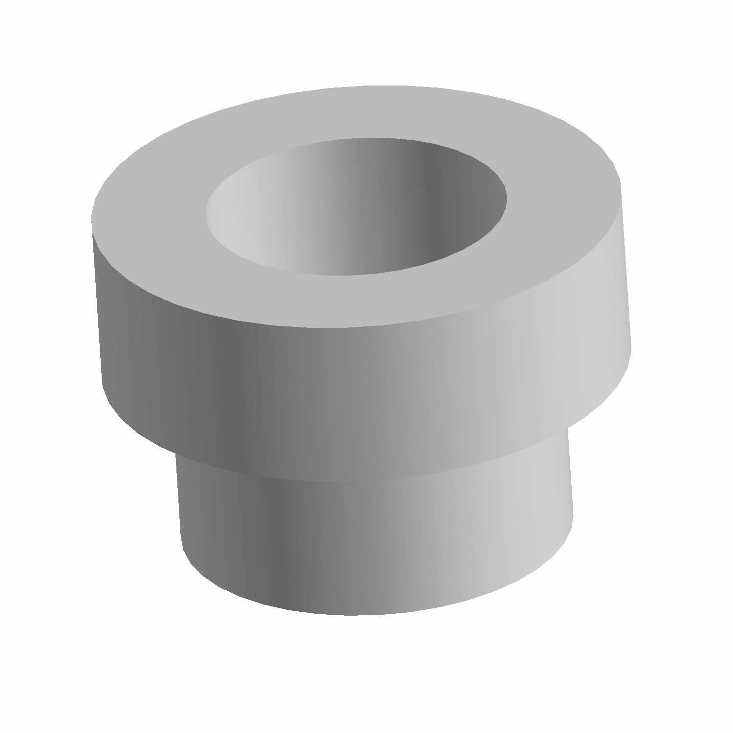 Gray cylindrical polyurethane bushing with a flanged top and a hollow center.