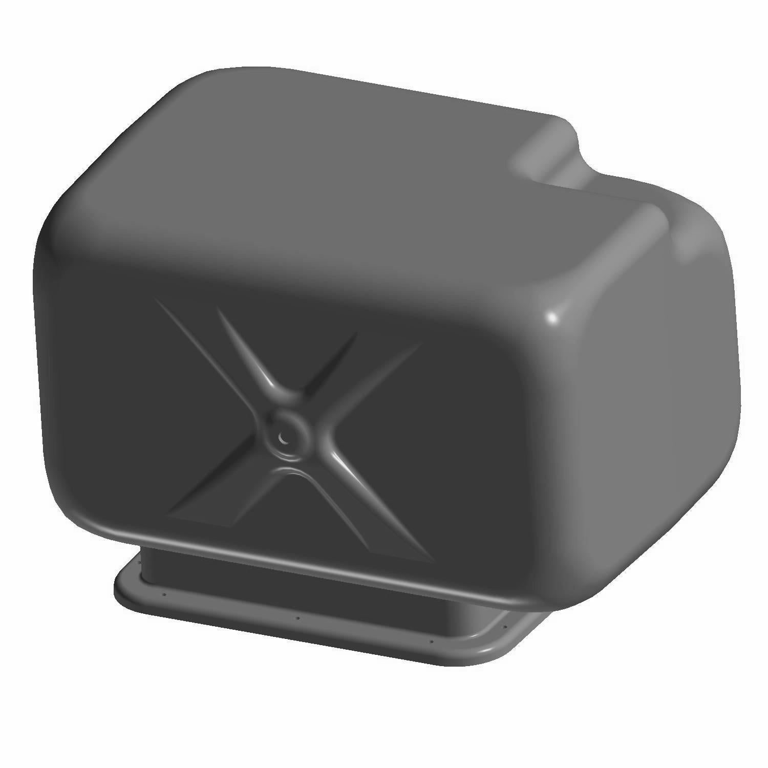 Glossy black storage box with smooth curved edges and an embossed X design on the front surface.