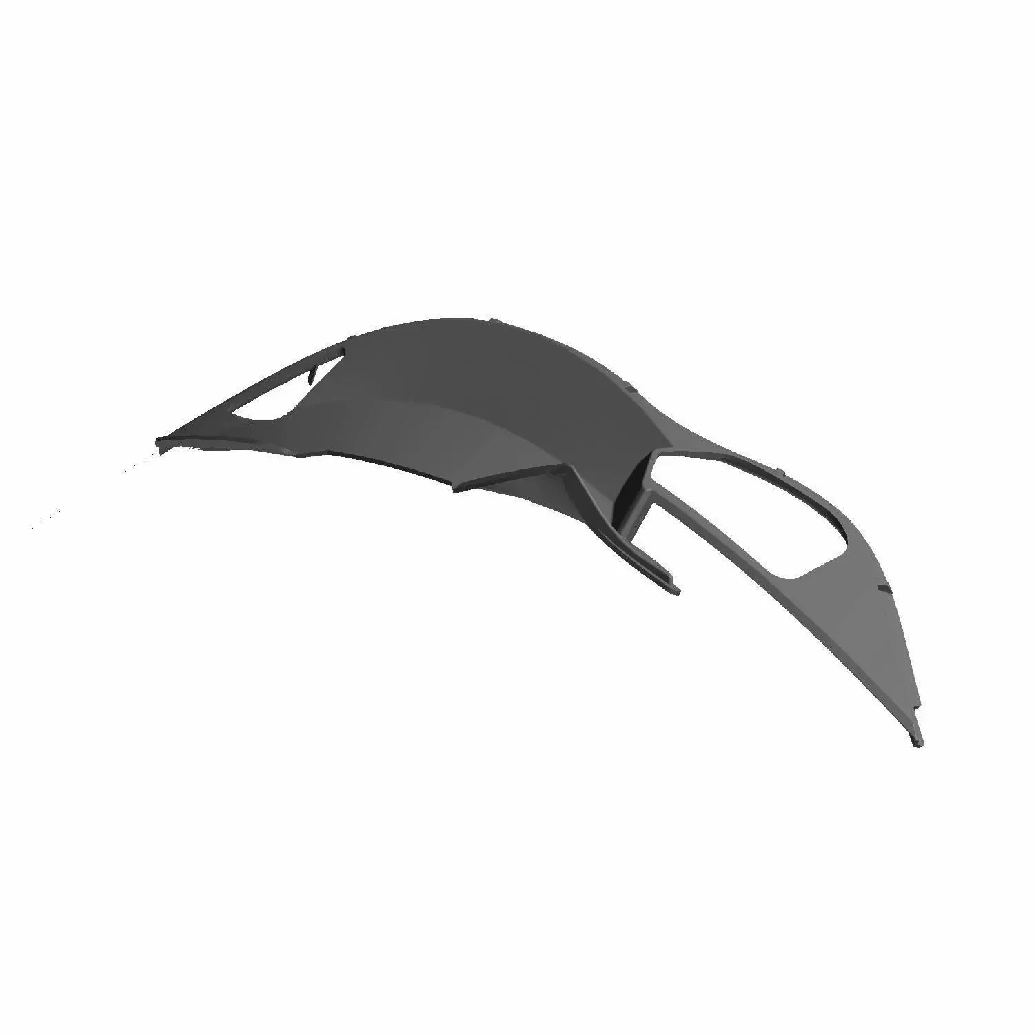 Black plastic handhold closeout panel with curved design and mounting points, right side for motorcycle.