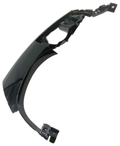 Glossy black curved right-side motorcycle tank panel cover with mounting brackets and tabs.