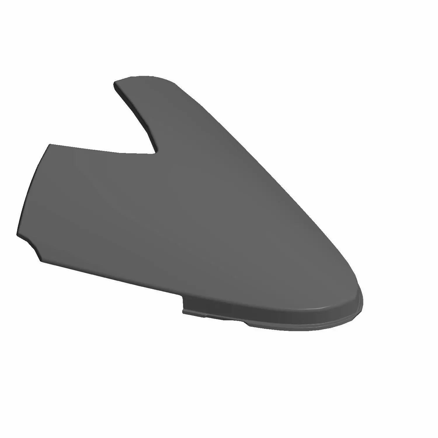 The Airbox Cover Panel by Polaris is a gray, asymmetrical component with a pointed end and side cutout, designed as an OEM Victory Polaris airbox replacement, shown against a white background.
