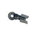 Black plastic snap linkage bushing with a cylindrical hole and forked prongs for ATV suspension use.
