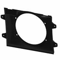 Black molded plastic fan shroud with large central circular opening and mounting tabs on sides.