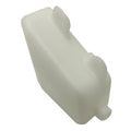Opaque white plastic surge tank with rectangular shape and small mounting tabs.
