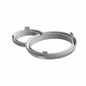 Two silver-gray circular plastic gauge bezel rings with three evenly spaced tabs on the inner edge for secure fitting.