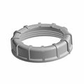 Gray plastic threaded nut with ridged grip surface designed for secure fastening.
