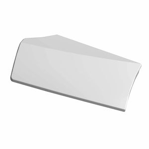 Glossy white left storage door panel with smooth angular design for motorcycle.