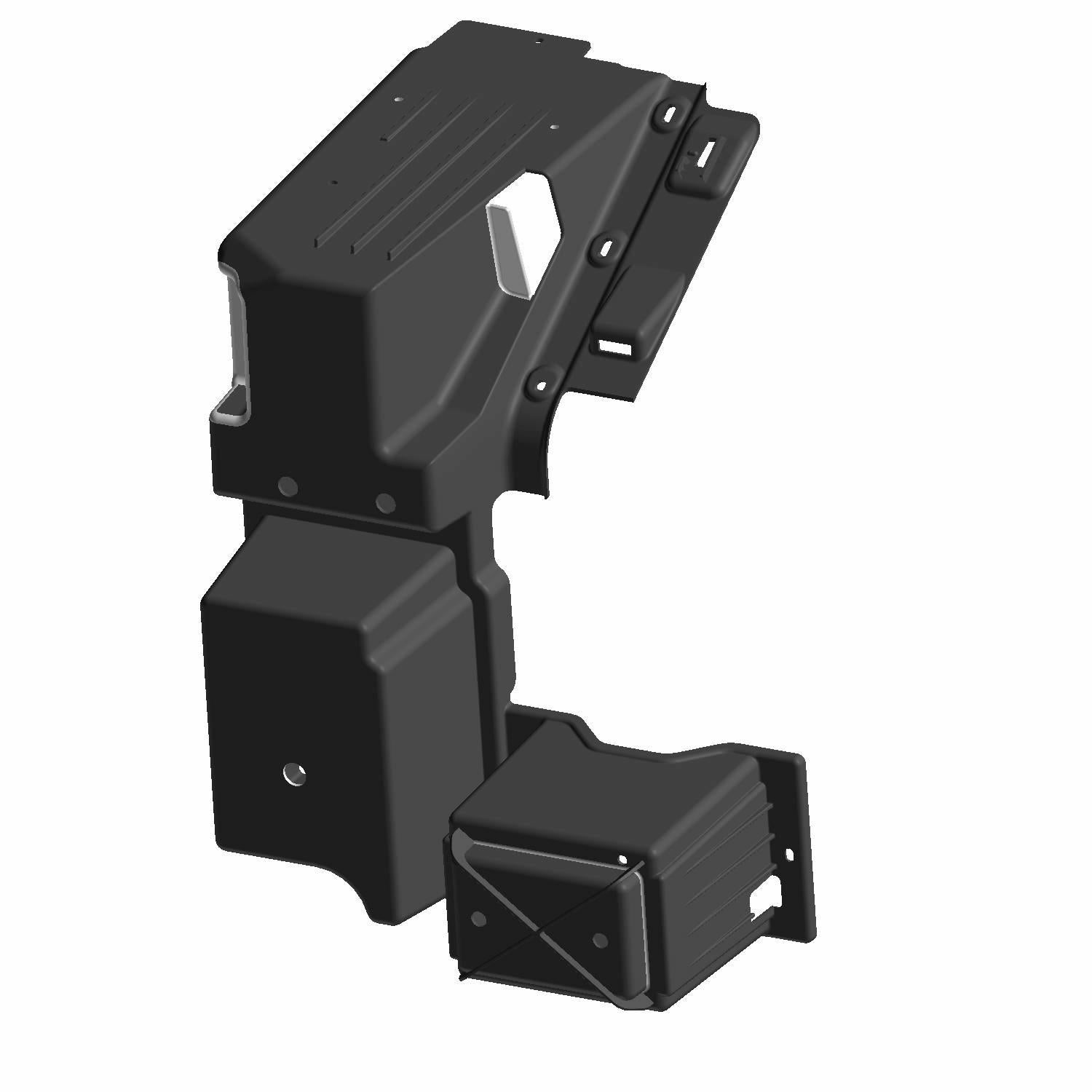 Black durable plastic rear panel divider with angular design and mounting points for Polaris RZR UTV.