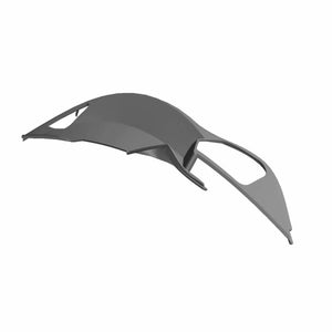 Matte black right-hand closeout panel with curved edges and cutout sections, made for motorcycle fitment.